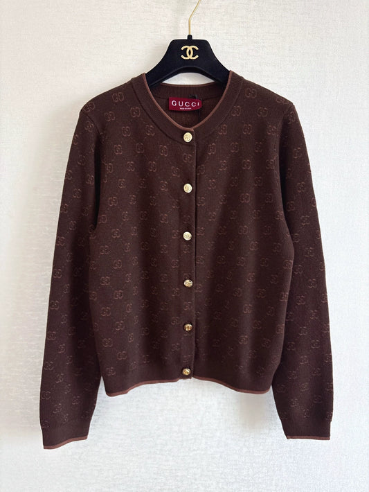 25 Early Spring New Round Neck Letter Jacquard Full Print Casual Knitted Cardigan