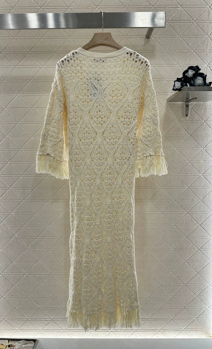 D 25 New Knit Crochet Fringe Dress