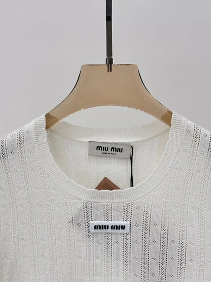 M 25 Summer new round neck letter logo hollow casual knitted long sleeves