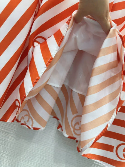 G 25 New Clashing Color Stripe Letter Half Skirt(brown orange)