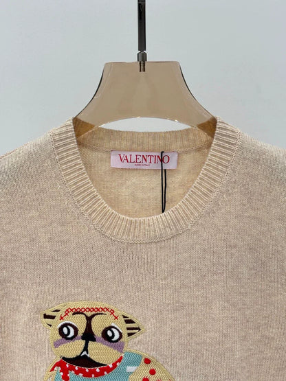 V 25 Early Autumn New Round Neck Contrast Animal Pattern Knitted Long Sleeve