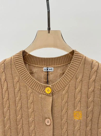 LO 25 Spring and Summer New Round Neck Letter Logo Embroidered Button Knitted Cardigan