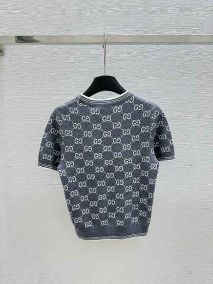 G 25 new color clashing letters round neck short sleeve knitting