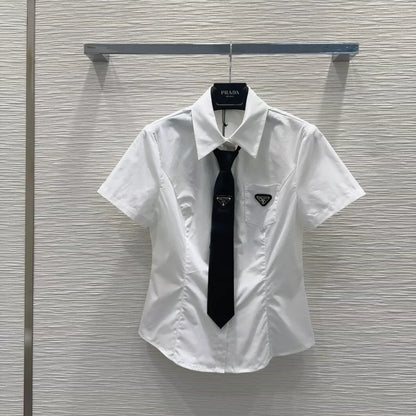 P 25 New Triangle Label Pocket Tie Short Sleeve Shirt