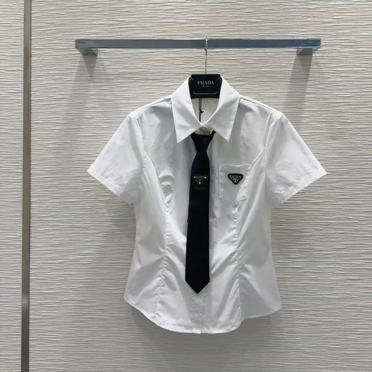 P 25 New Triangle Label Pocket Tie Short Sleeve Shirt