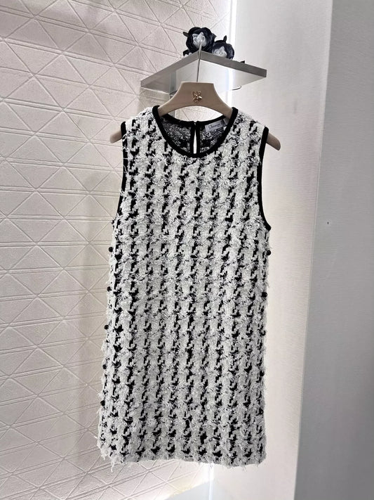 2025 New Arrivals Houndstooth Knitted Vest Dress