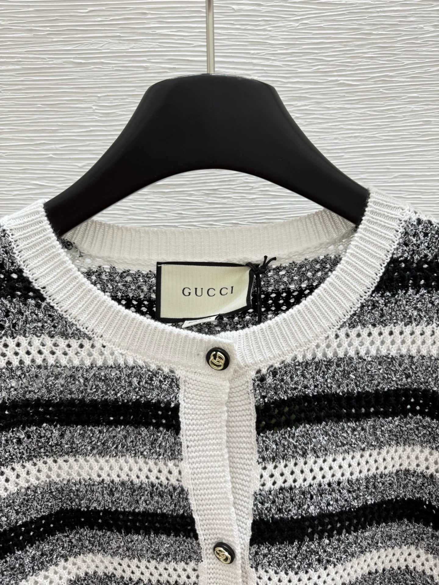 G 25 New Striped Letter Round Neck Long Sleeve Knit Cardigan