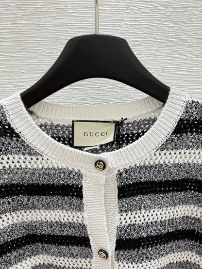G 25 New Striped Letter Round Neck Long Sleeve Knit Cardigan