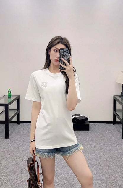 LO 25 Summer New Stapled beads totem round neck short sleeve T-shirt