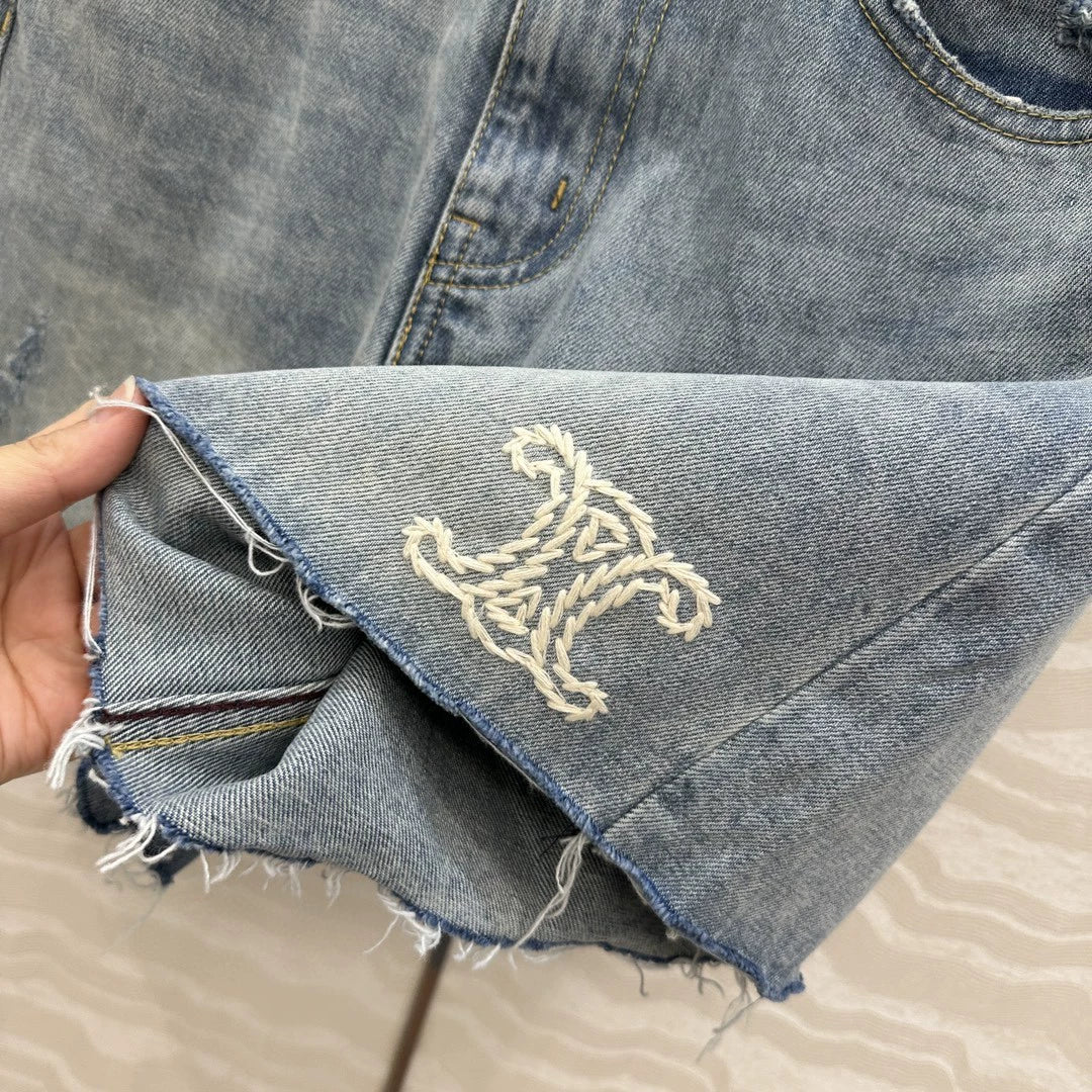 Ce 25 New Hand Hook Embroidered Denim Shorts