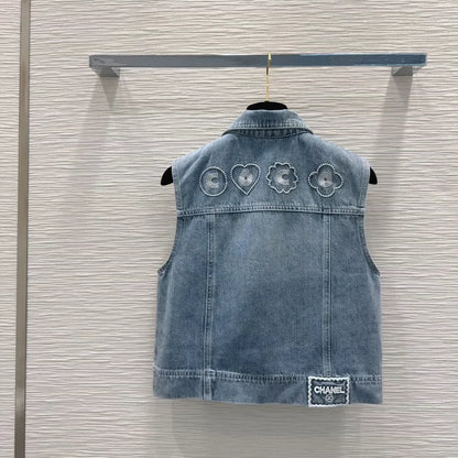 C 25 New Embroidered Pocket Denim Vest