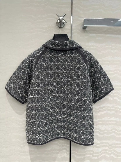 D 25 new rattan plaid woven pattern knit short sleeve cardigan small jacket