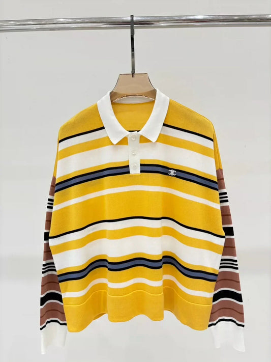 CE 25 Spring and Summer new lapel logo embroidery pure cotton knitted long sleeves