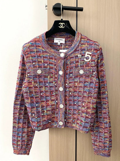 C New 25th Plaid Single-Breasted Round Neck Long-Sleeved Knit Cardigan(white/black/red)