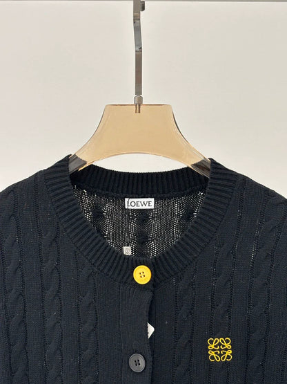 LO 25 Spring and Summer New Round Neck Letter Logo Embroidered Button Knitted Cardigan