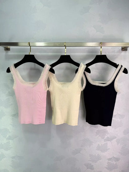 2025 Summer New Arrival Lace Trim Knitted Vest