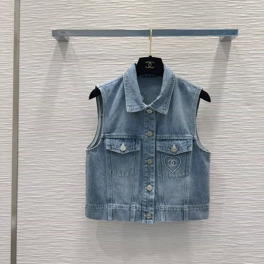 C 25 New Embroidered Pocket Denim Vest