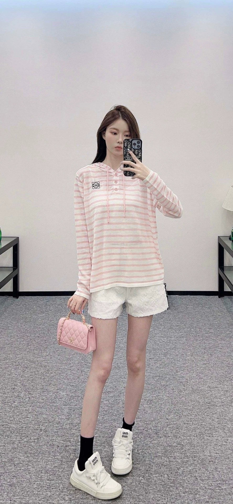 LO 25 New Hooded Striped Knit Sunscreen Top
