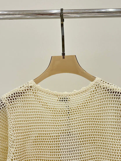 CE 25 Spring and Summer new round neck letter logo jacquard hollow knitted long sleeves