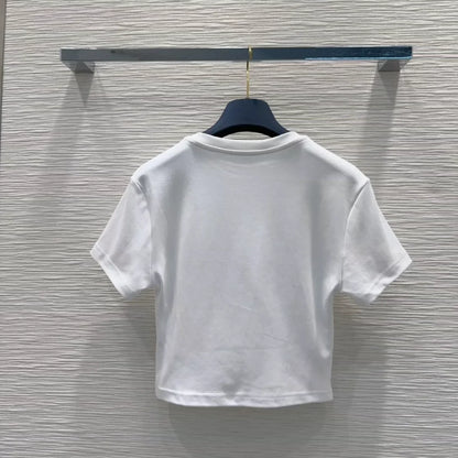 L 25 New Embroidered Letter Chain Short Sleeve Short T-Shirt