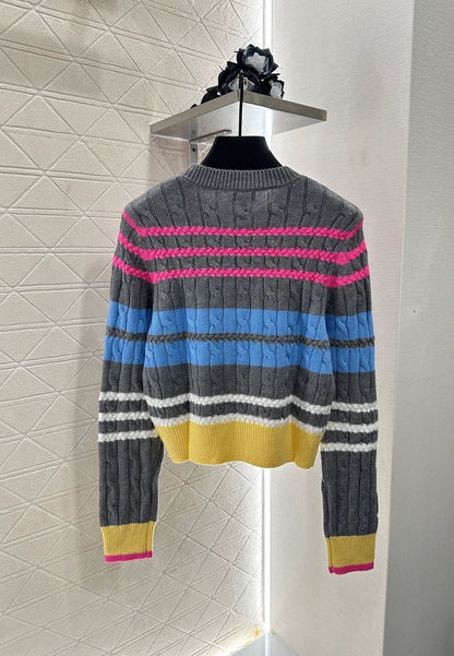 C 25 Colorful Striped Crochet Pullover Sweater
