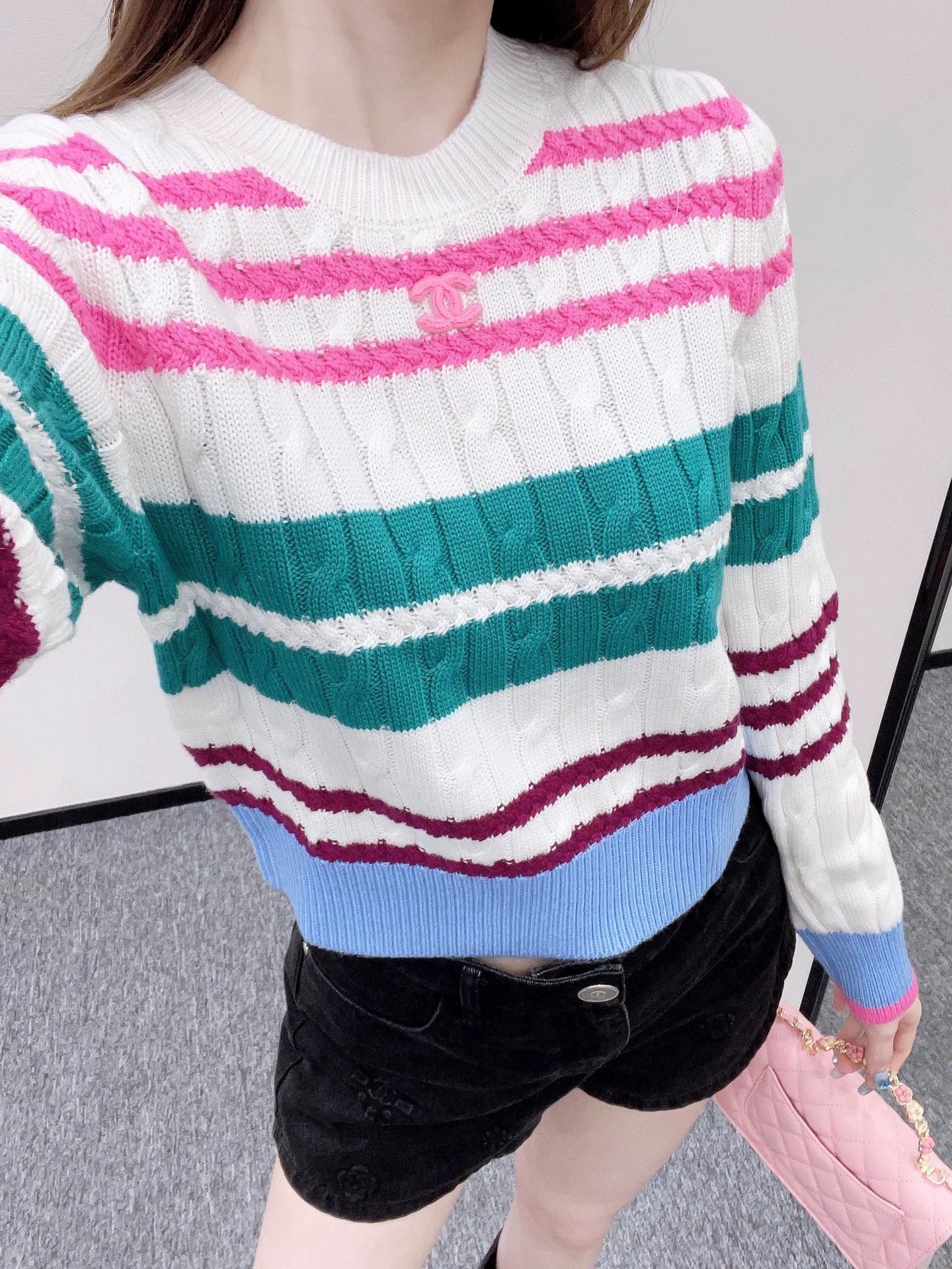 C 25 Colorful Striped Crochet Pullover Sweater