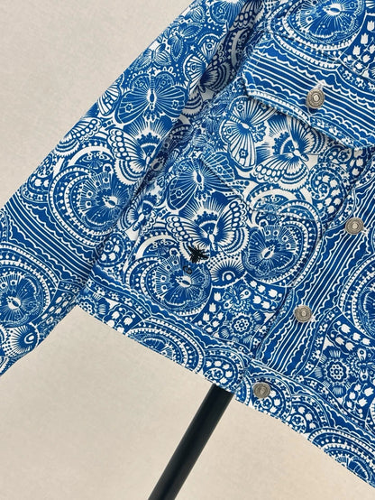 D 25  Spring/Summer New Celadon Butterfly Print Denim Collection Jacket
