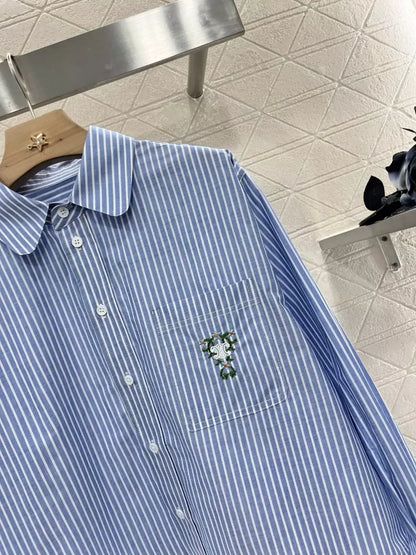 25 new lapel embroidered striped shirt