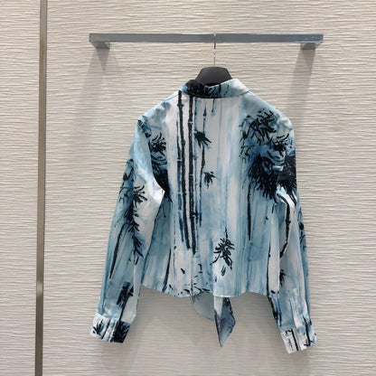 D 25 New Ink Painting Print Tie Long Sleeve Shirt