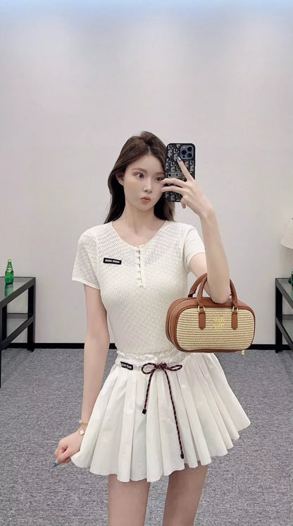 M 25 Summer New Half Placket Button Knit Short Sleeve Top