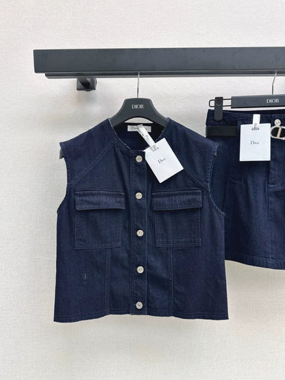 D 25 New Belt Decoration Denim Suit