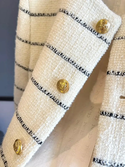25 Spring new striped tweed wool jacket