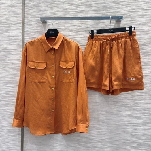 Ce 25 New Pocket Long Sleeve Shirt Shorts Set