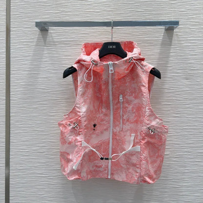 D 25 New Printed Bee Embroidery Buttoned Hooded Vest