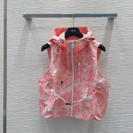 D 25 New Printed Bee Embroidery Buttoned Hooded Vest