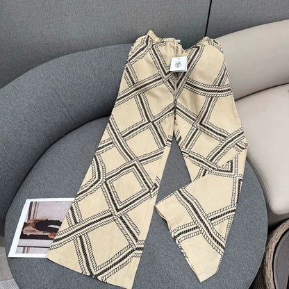 H 25 Summer Vintage Chain Print Linen Loose Trousers