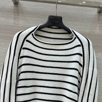 D 25 new drawstring design drawstring striped wool top.