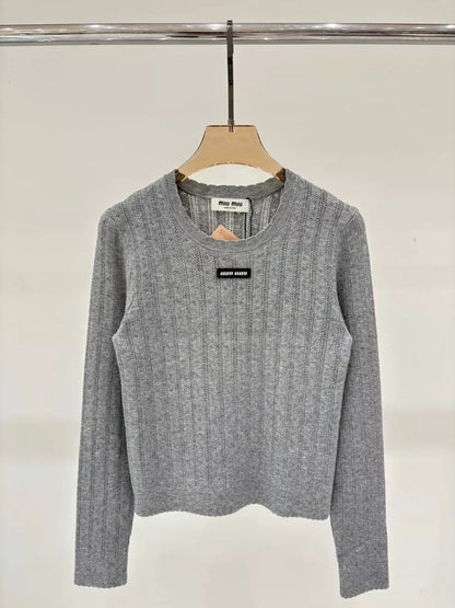 M 25 Summer new round neck letter logo hollow casual knitted long sleeves