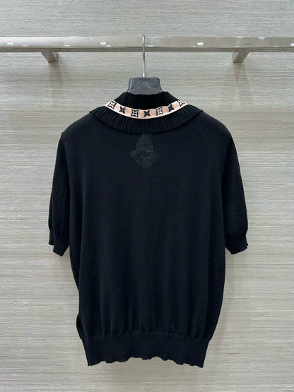 25 Spring/Summer New Lace Stand-up Collar Real Ribbon Short Sleeve