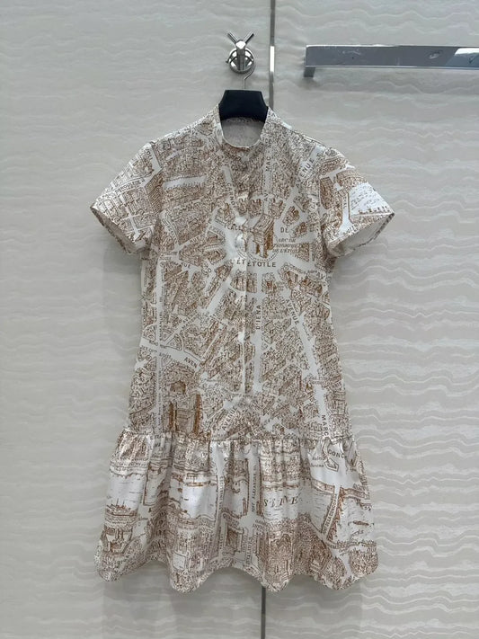 D 25 New Paris map pattern silk cotton dresses