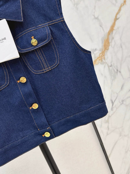 25 Spring/Summer New Double Pocket Denim Vest Jacket
