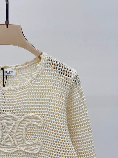 CE 25 Spring and Summer new round neck letter logo jacquard hollow knitted long sleeves