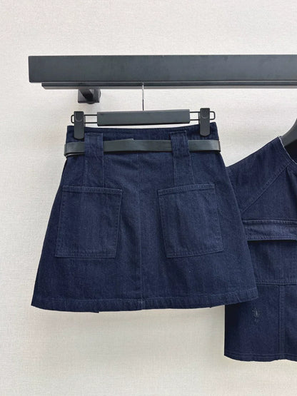 D 25 New Belt Decoration Denim Suit