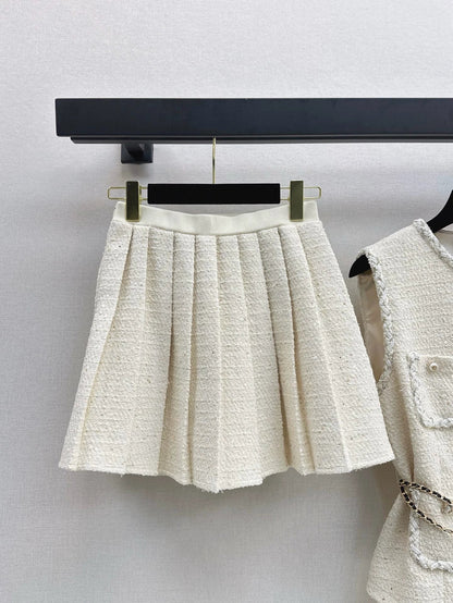 25 Spring/Summer New Knitting Set Sleeveless Knitting Vest + Pressure Pleated Half Skirt
