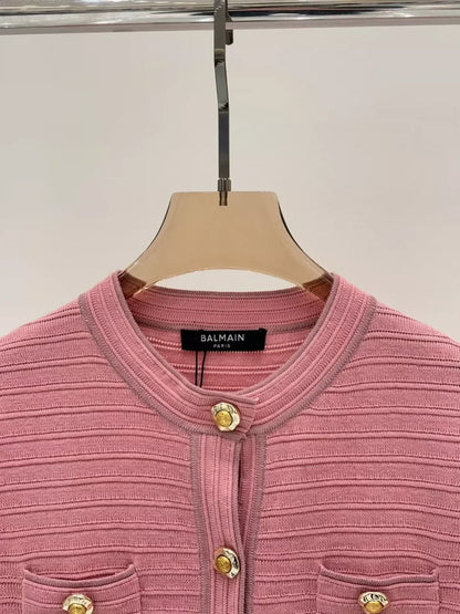25 Spring and Summer new V-neck irregular metal button simple casual knitted cardigan