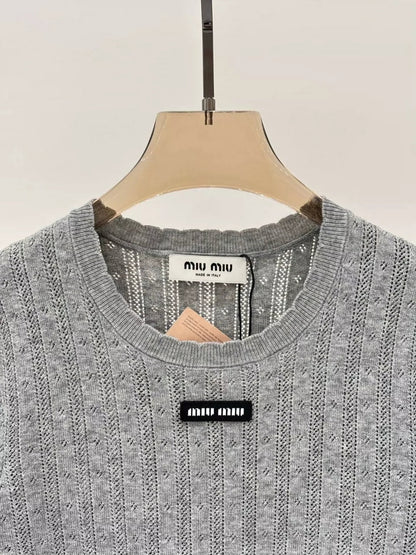 M 25 Summer new round neck letter logo hollow casual knitted long sleeves