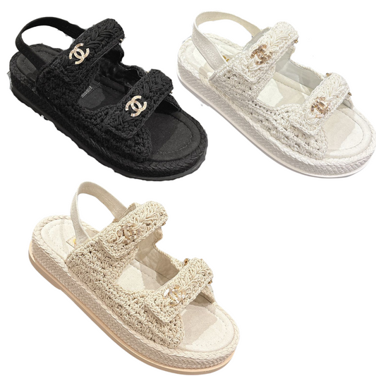 25S Dad Sandal Raffia Calfskin