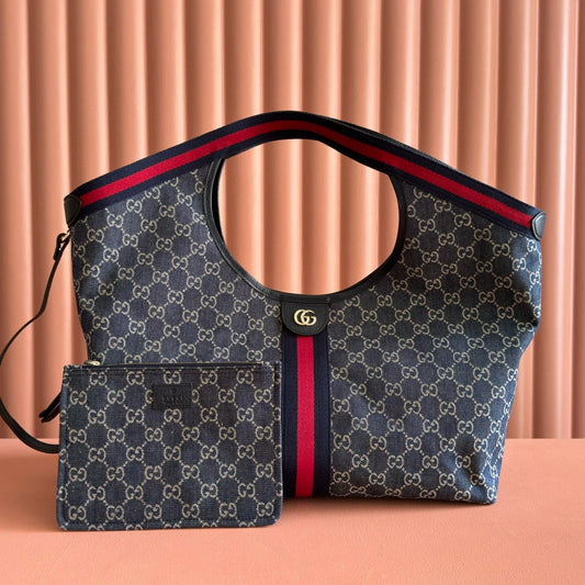 Giglio Large Tote Bag Blue and Red Denim