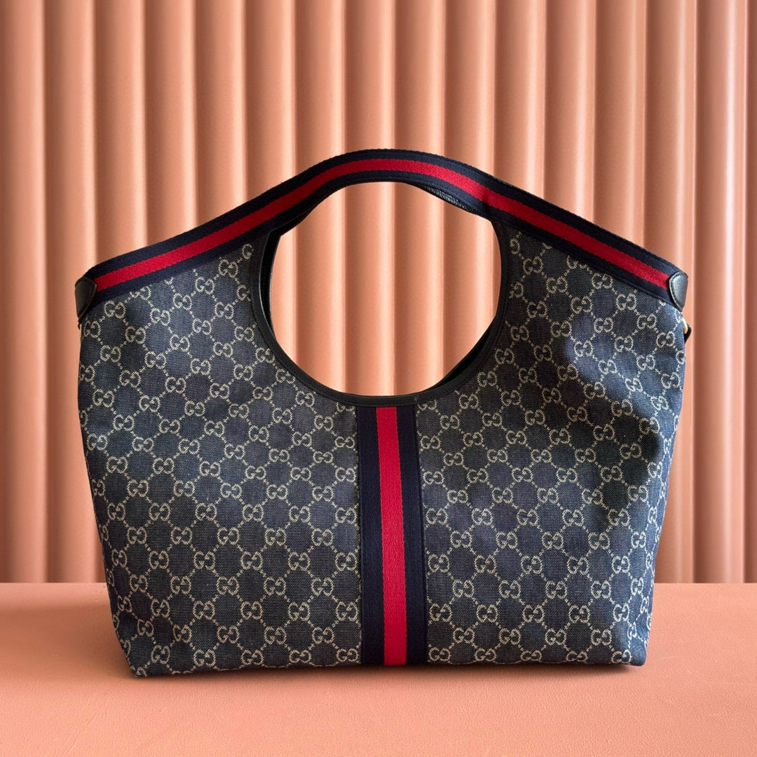 Giglio Large Tote Bag Blue and Red Denim