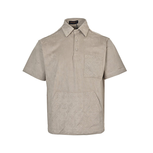 25 pocket vintage suede shirt with short sleeves